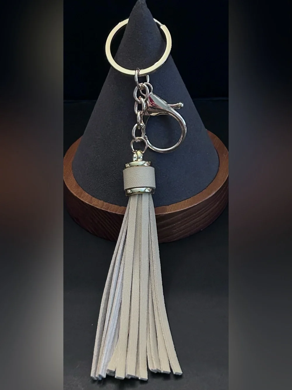 Faux Leather Tassel Keychain Bag Charm in Light Beige/Tan NWOT